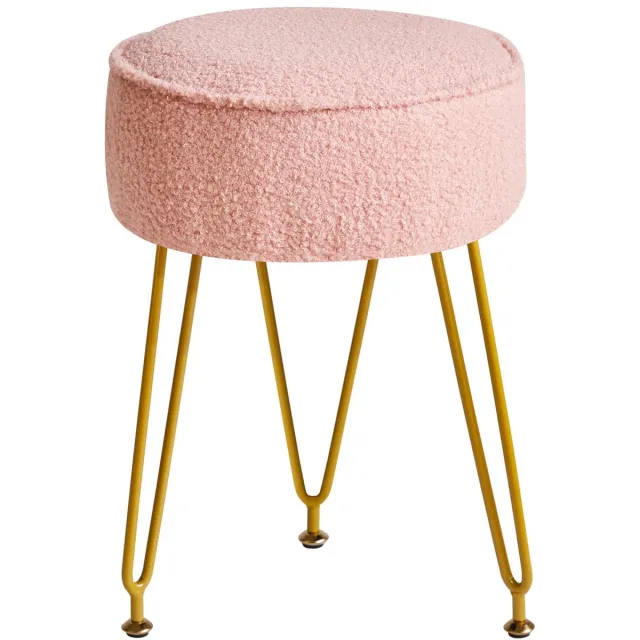Ibenzoa Teddy fluwelen ronde poef voor veelzijdig gebruik in woonkamer en slaapkamer, roze design