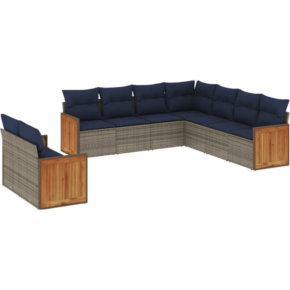 vidaXL 9-delige tuinbankset met kussens, grijs polyrotan, foto 3