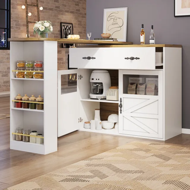 Maisentiel Uitschuifbare en draaibare bartafel met opbergruimte - 138-204 cm - wit