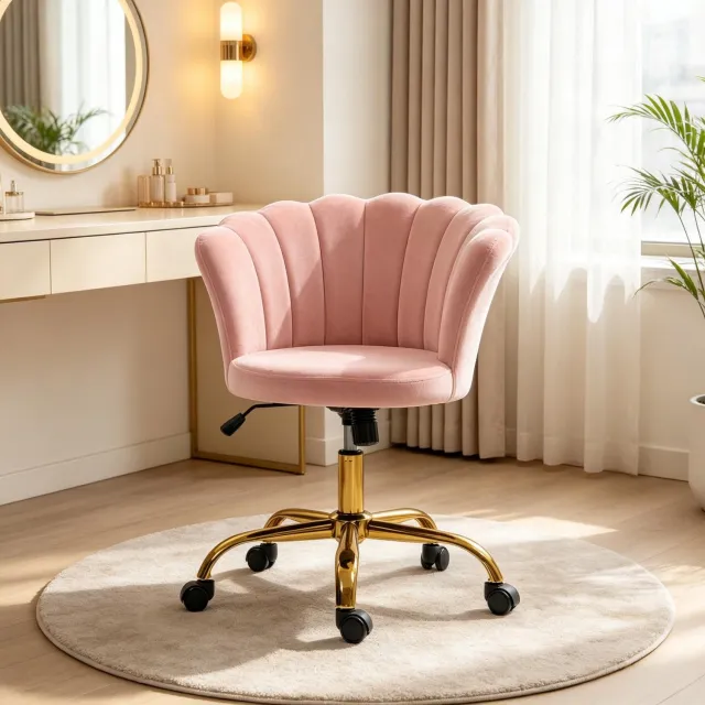 MIVRAY Bureaustoel 69 x 64 x 80-90 cm - In Hoogte Verstelbaar En Draaibaar - Voor Kantoor En Salon - Fluweel Roze