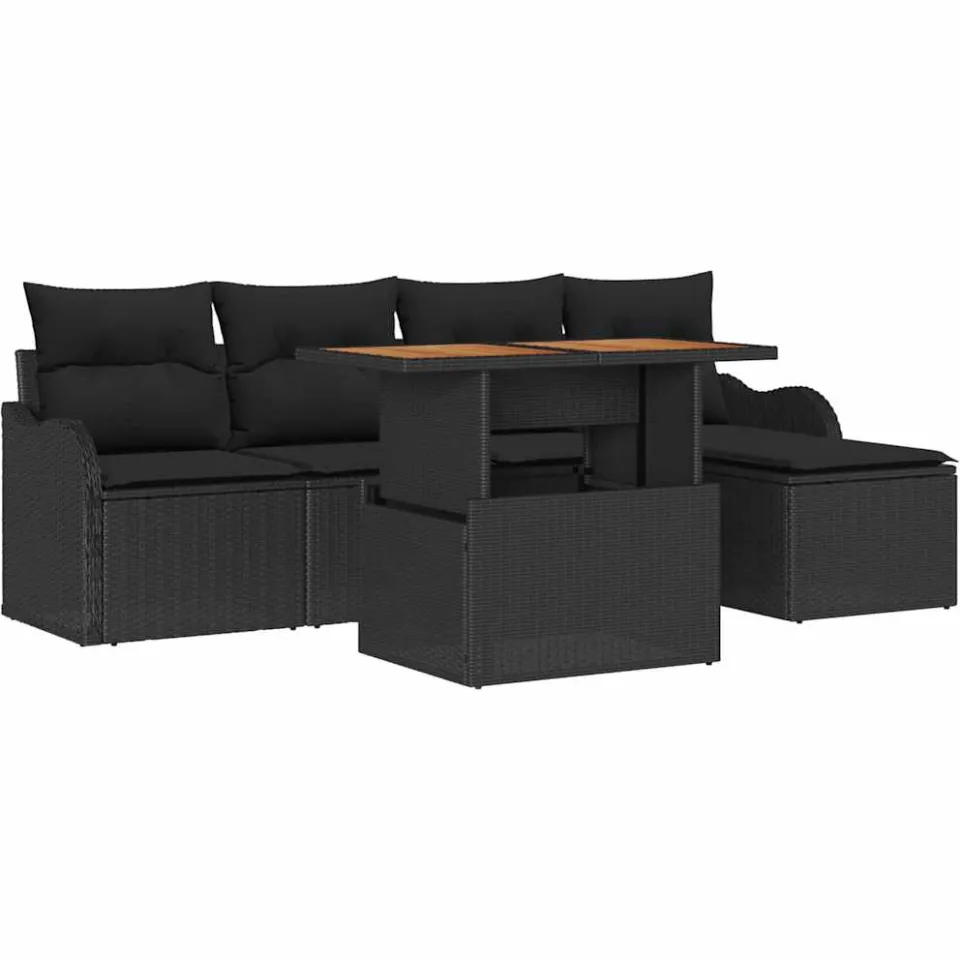 vidaXL Tuinbankenset 6 st Zwart poly rattan