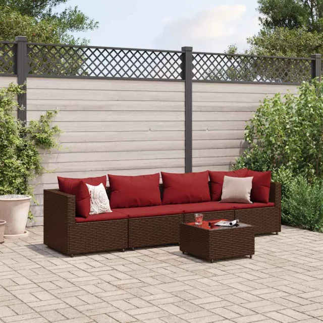 vidaXL 5-delige Loungeset met kussens poly rattan bruin, foto 2