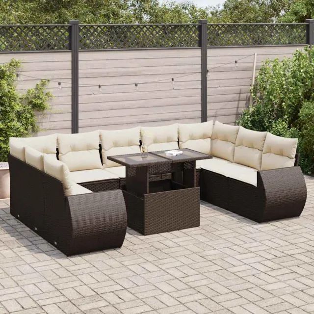 vidaXL 10-delige Loungeset met kussens poly rattan bruin, foto 2