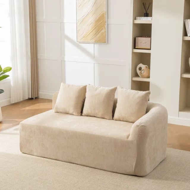 MEUNIQ 3-zits zitbank van chenille in beige, 171,5 x 99 x 80,5 cm, met 30D schuimvulling, anti-slip bodem en 3 kussens, zonder montage voor de woonkamer Light Khaki