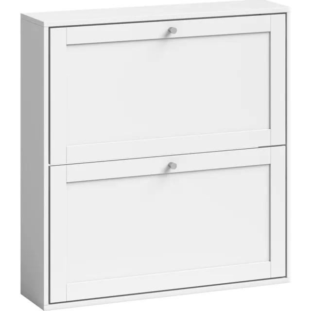 COVREO Schoenenkast 80 x 20 x 84 cm wit - hout - 2 kleppen en verstelbare legplanken voor 8 paar schoenen