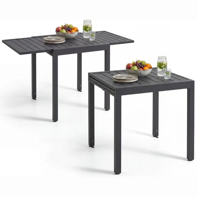 Tectake Aluminium Tuintafel - Uitschuifbaar - 70 x 70 cm of 140 x 70 cm - 4 tot 6 Personen - Weerbestendig - Tafel voor Buiten - Bijzettafel of Eettafel - Lamellen - Grijs