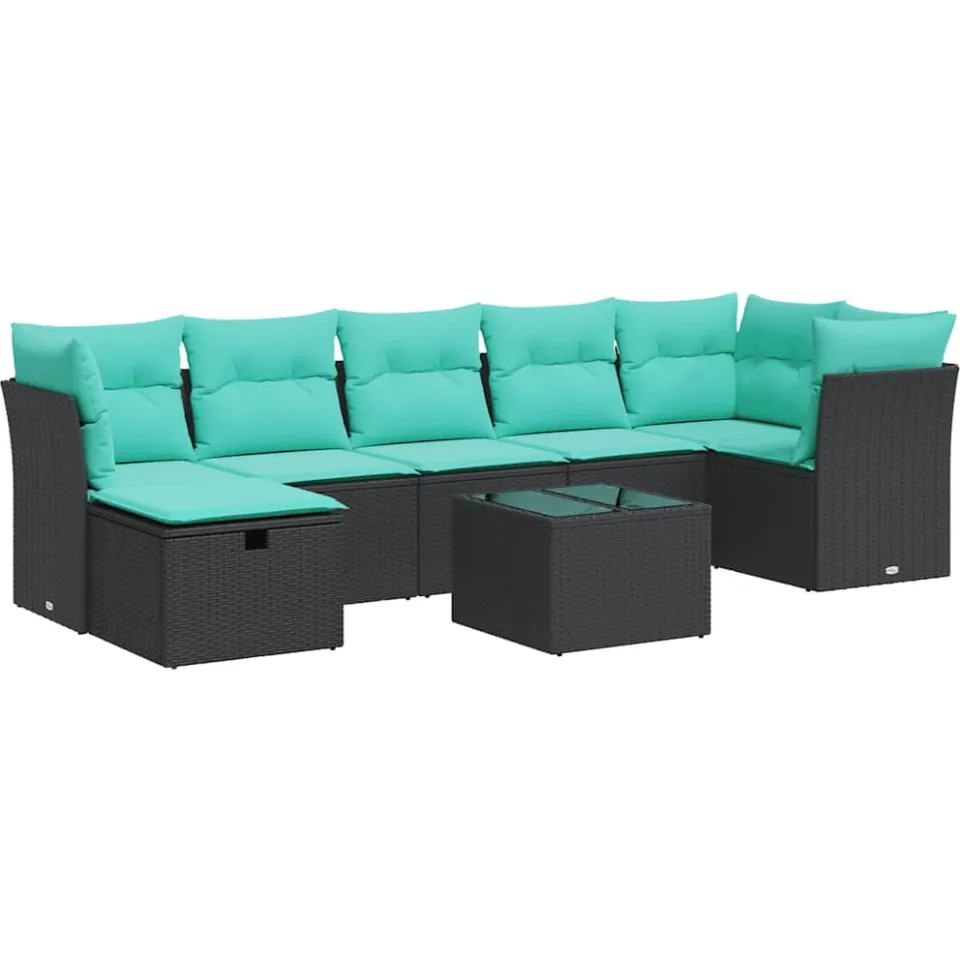 vidaXL 8-delige Loungeset met kussens poly rattan zwart, foto 3