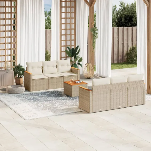 vidaXL 7-delige Loungeset met kussens poly rattan beige, foto 2