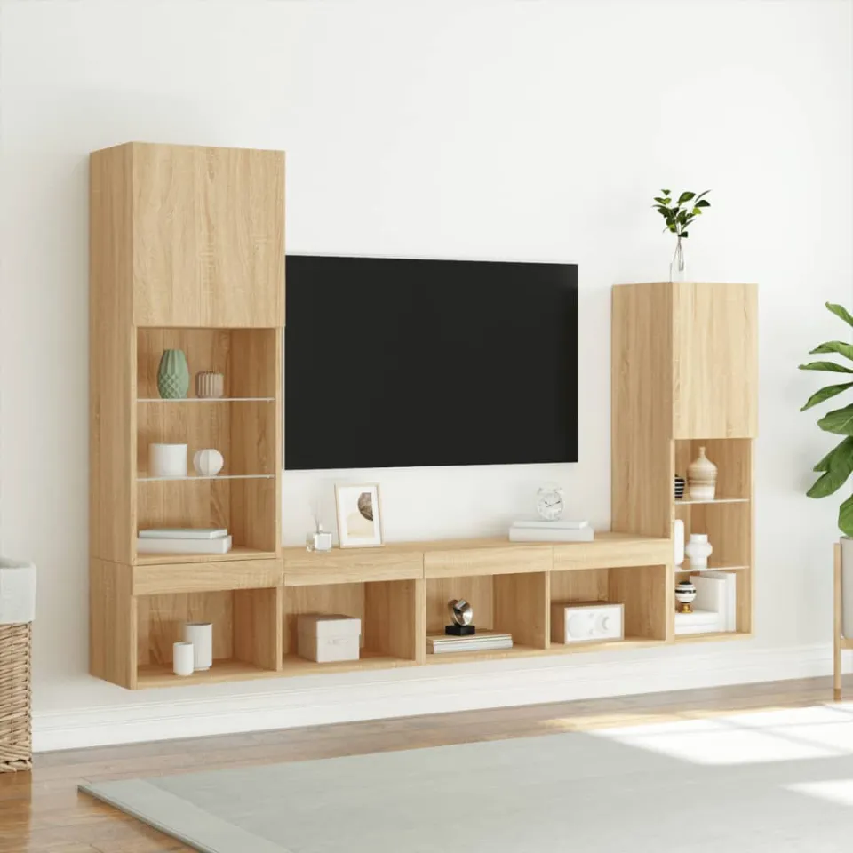 vidaXL 4-delige Tv-wandmeubelset met LED bewerkt hout sonoma eiken, foto 3
