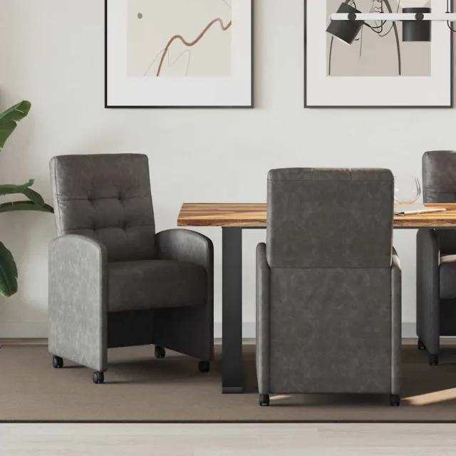 vidaXL Eetkamerstoelen met Wieltjes 2 st Kunstleer Zwart