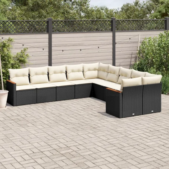 vidaXL 10-delige Loungeset met kussens poly rattan zwart, foto 2