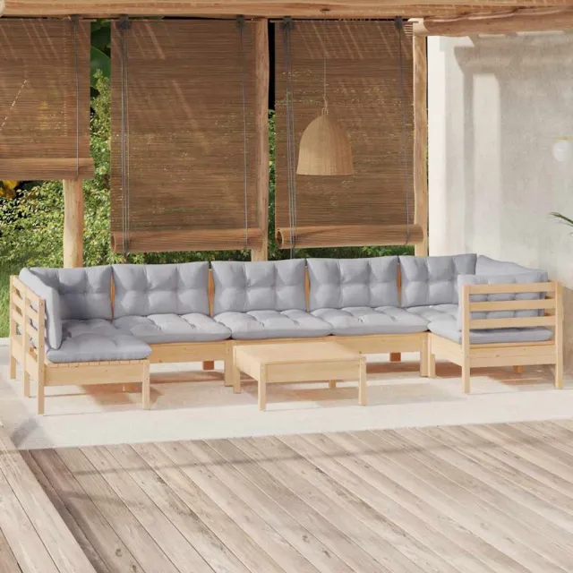 vidaXL 8-delige Loungeset met grijze kussens grenenhout grijs, foto 2
