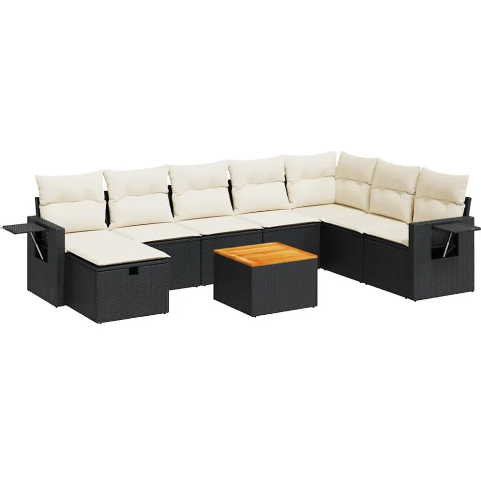 vidaXL 9-delige Loungeset met kussens poly rattan zwart, foto 3