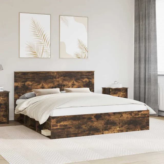 vidaXL Bedframe Gerookt eiken 200 x 200 cm Massief grenenhout Bruin