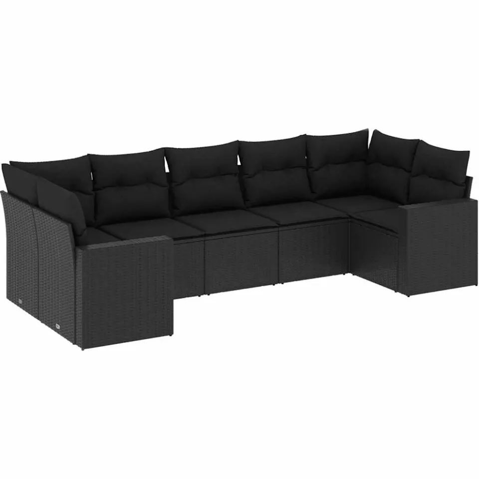 vidaXL 7-delige Loungeset met kussens poly rattan zwart