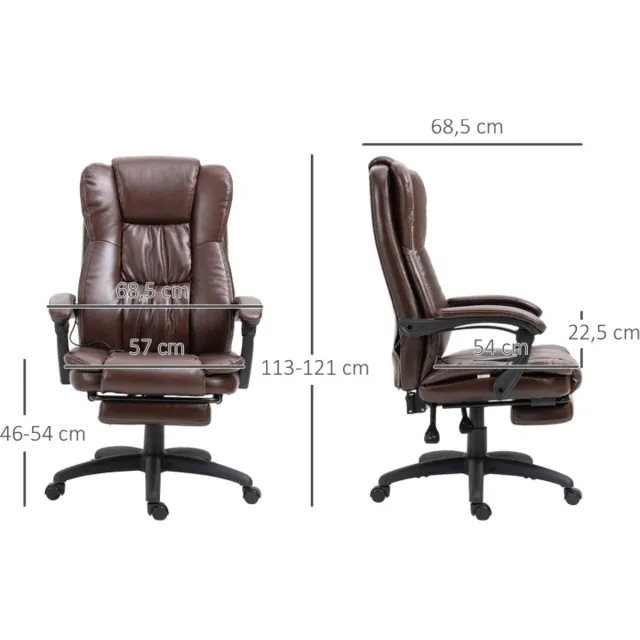 MODENUIT Bureaustoel 68,5 x 68,5 cm - Voetsteun En Massagefunctie - Voor Kantoor - Kunstleer - Bruin Brown