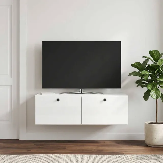 vidaXL Wandbeugel TV-kast 98 x 41 x 30 cm Hoogglans Wit Bewerkt hout, foto 2