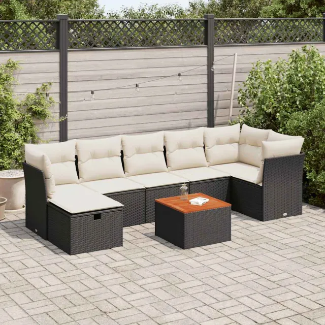 vidaXL 8-delige Loungeset met kussens poly rattan zwart, foto 2
