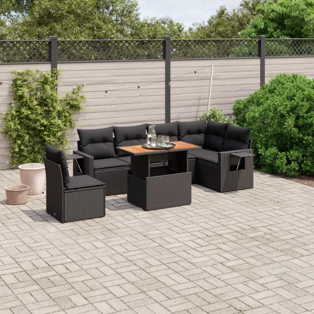 vidaXL 7-delige Loungeset met kussens poly rattan zwart, foto 2