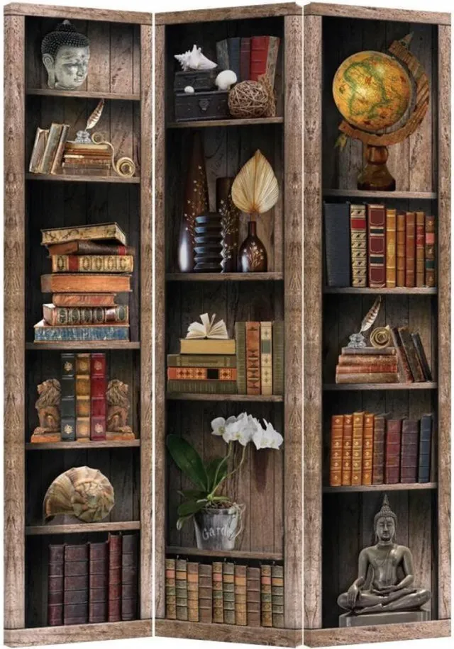Fine Asianliving Kamerscherm Scheidingswand B120xH180cm 3 Panelen Boekenkast multi