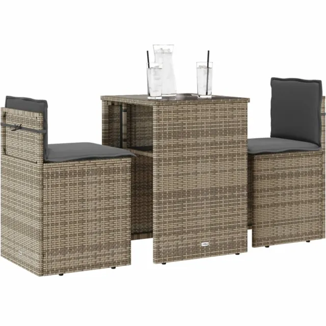 vidaXL 3-delige Bistroset met kussens poly rattan beige