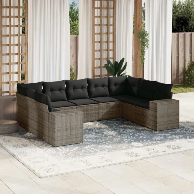vidaXL 9-delige Loungeset met kussens poly rattan grijs, foto 2