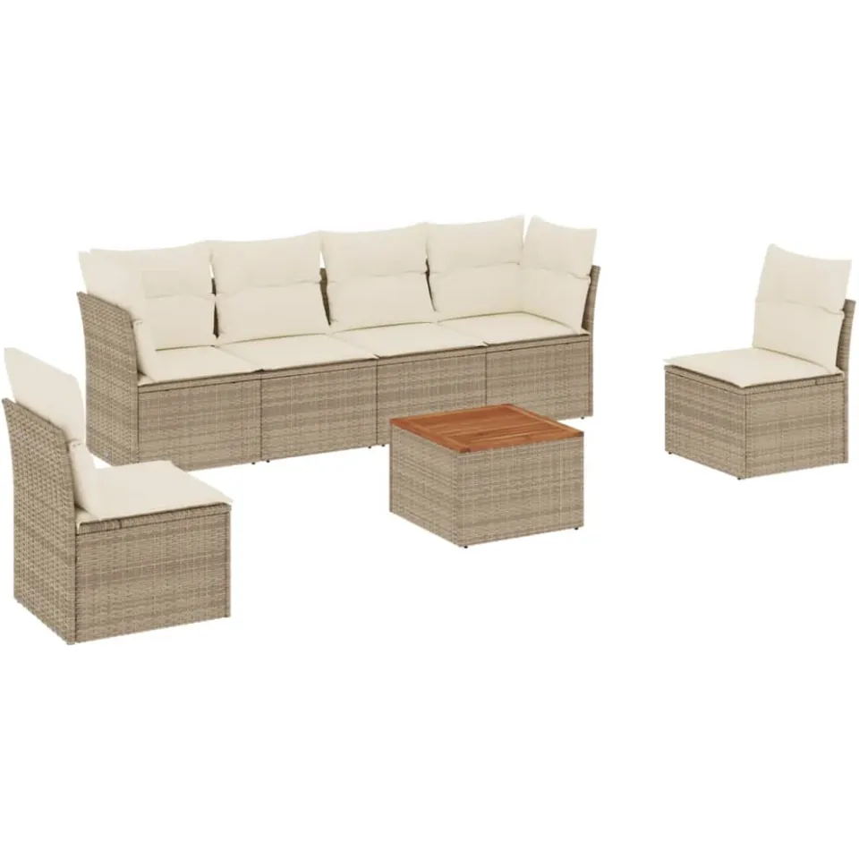vidaXL 7-delige Loungeset met kussens poly rattan beige
