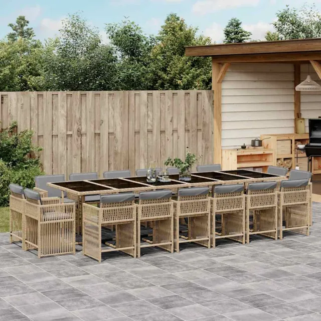 vidaXL 17-delige Tuinset met kussens poly rattan gemengd beige, foto 2