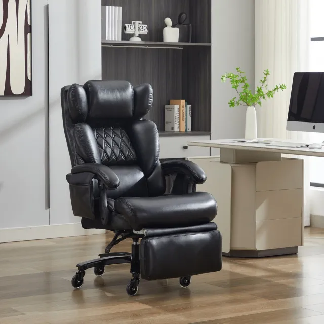 COVREO Bureaustoel 88 x 70 x 112,5 cm - met massage- en verwarmingskussen, voetsteun, zwart