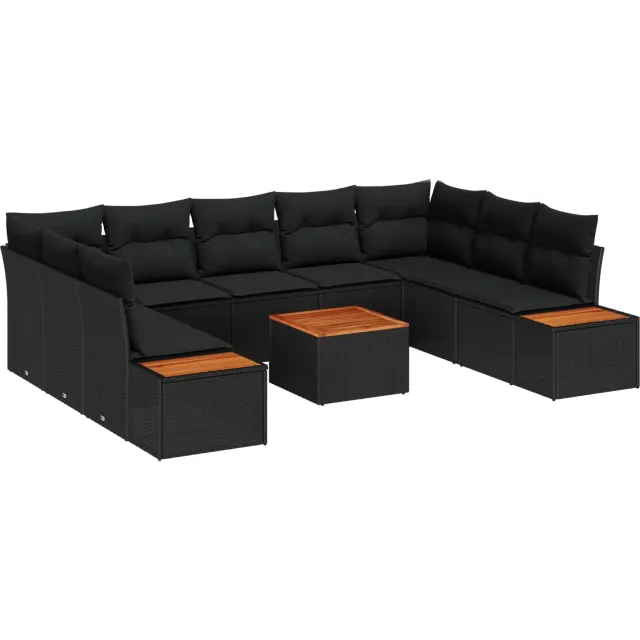 vidaXL Tuinbankenset 10 st Zwart Poly riet
