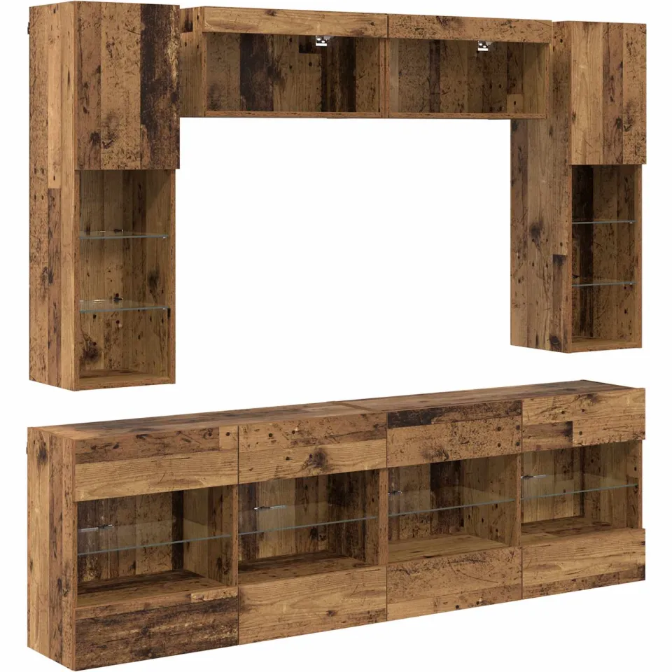 vidaXL TV-wandkastenset 6 st 197 x 30 x 60,5 cm Oudhout Bruin