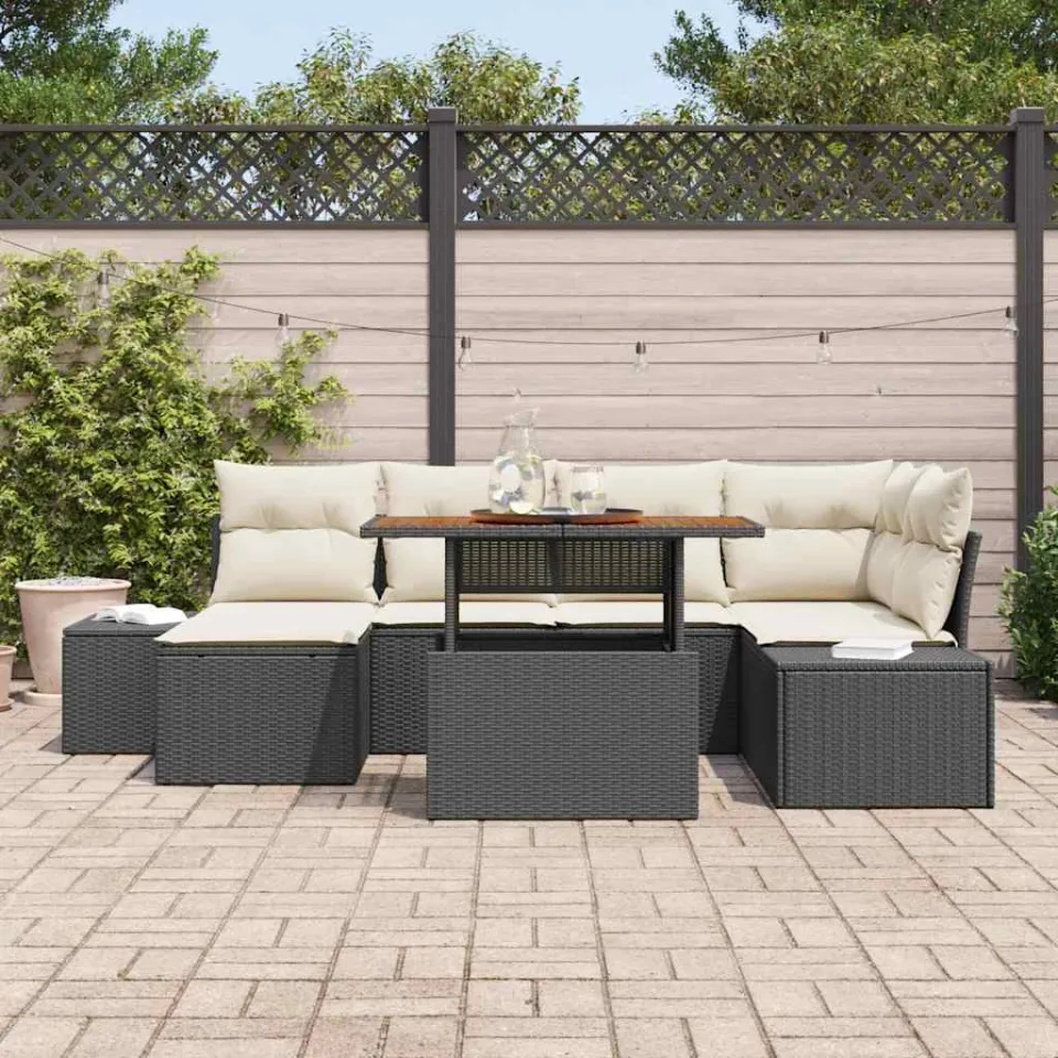 vidaXL Tuinbankenset 7 st Zwart en Crème, foto 3