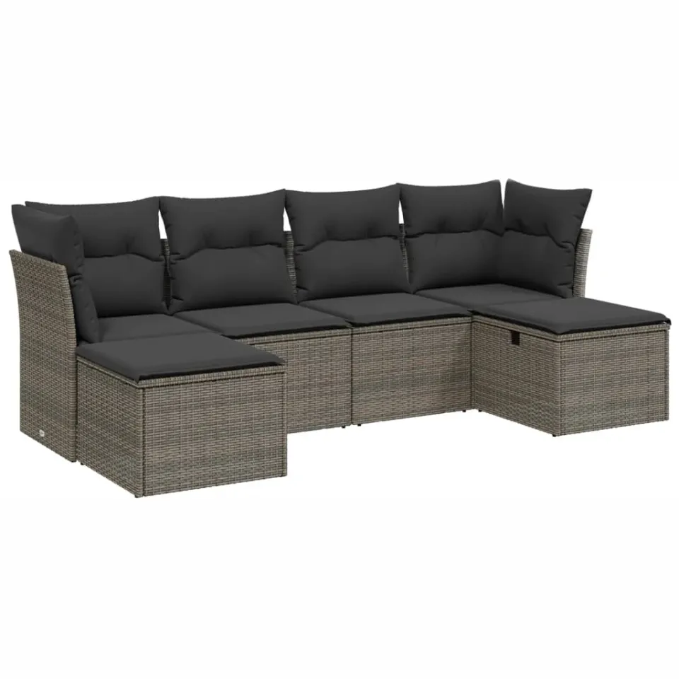 vidaXL 6-delige Loungeset met kussens poly rattan grijs, foto 3