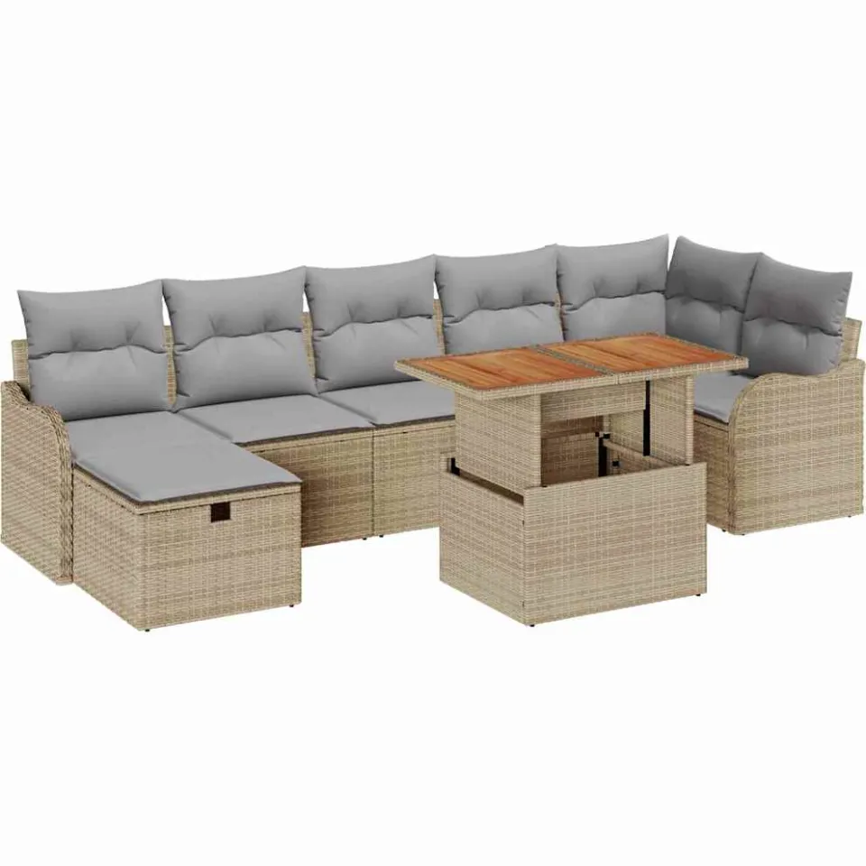 vidaXL Tuinbankenset 8 st Beige poly rattan