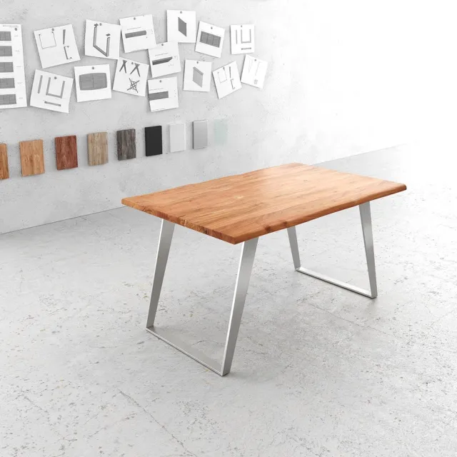 DELIFE Eettafel Edge acacia natuur 140x90 edelstaal schuin Live-Edge Bruin
