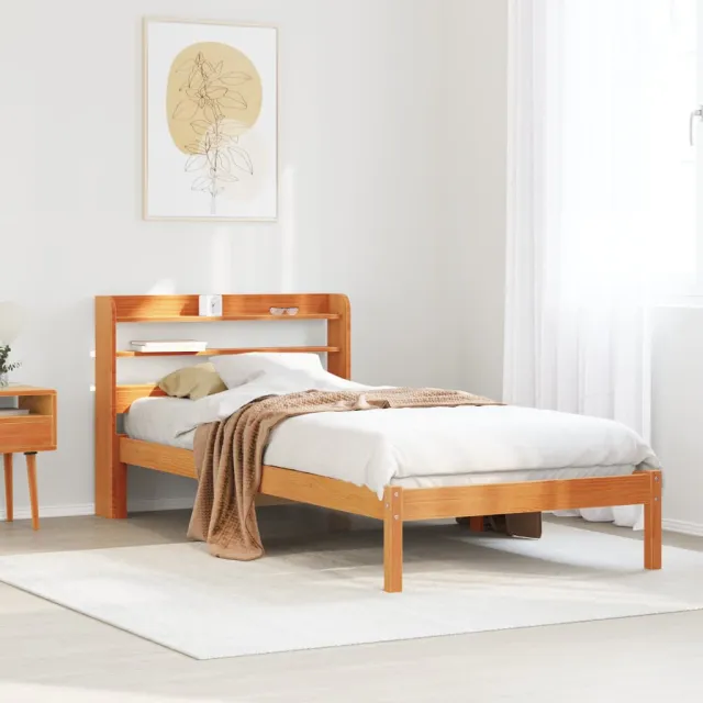 vidaXL Bedframe met hoofdbord massief grenenhout wasbruin 100x200 cm bruin