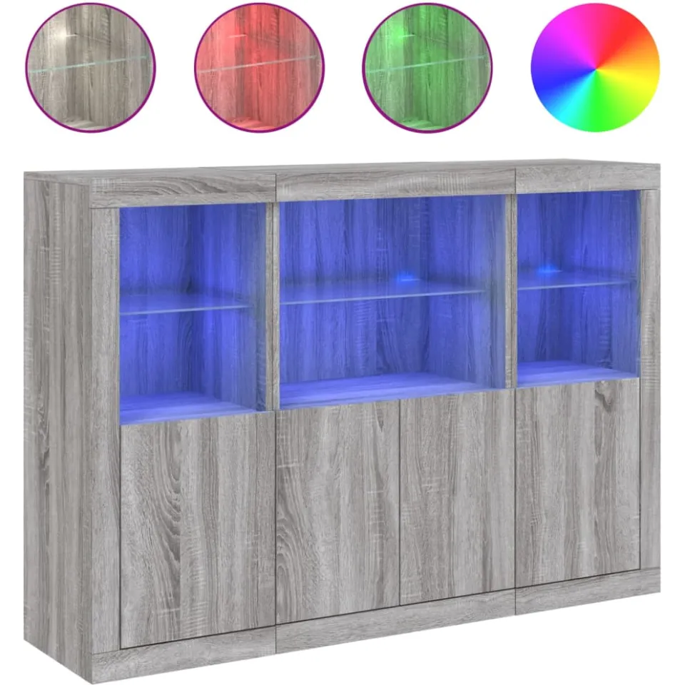 vidaXL Dressoirs met LED-verlichting 3 st bewerkt hout grijs sonoma, foto 3