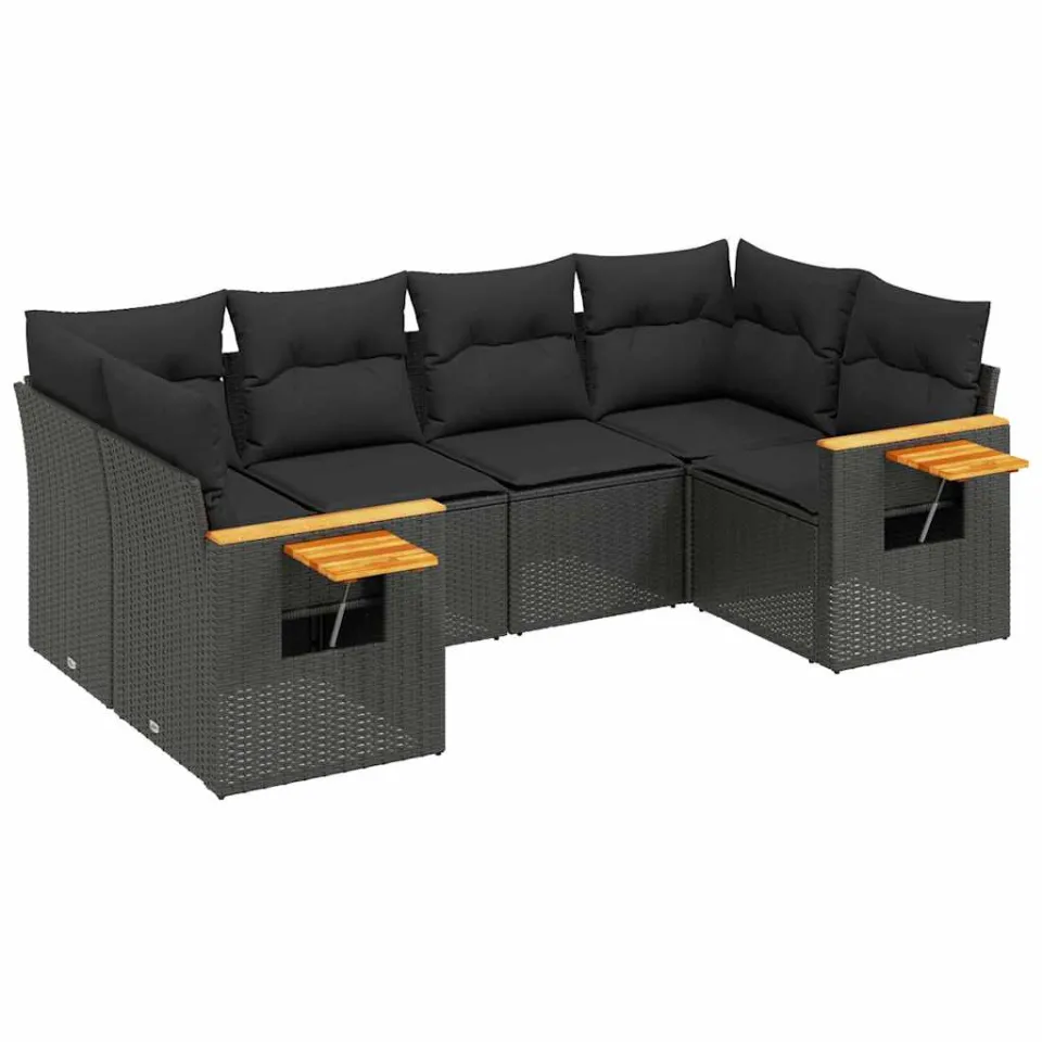 vidaXL 6-delige Loungeset met kussens poly rattan zwart, foto 3