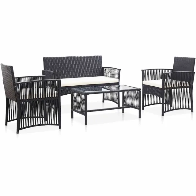 vidaXL 4-delige Loungeset met kussen poly rattan zwart
