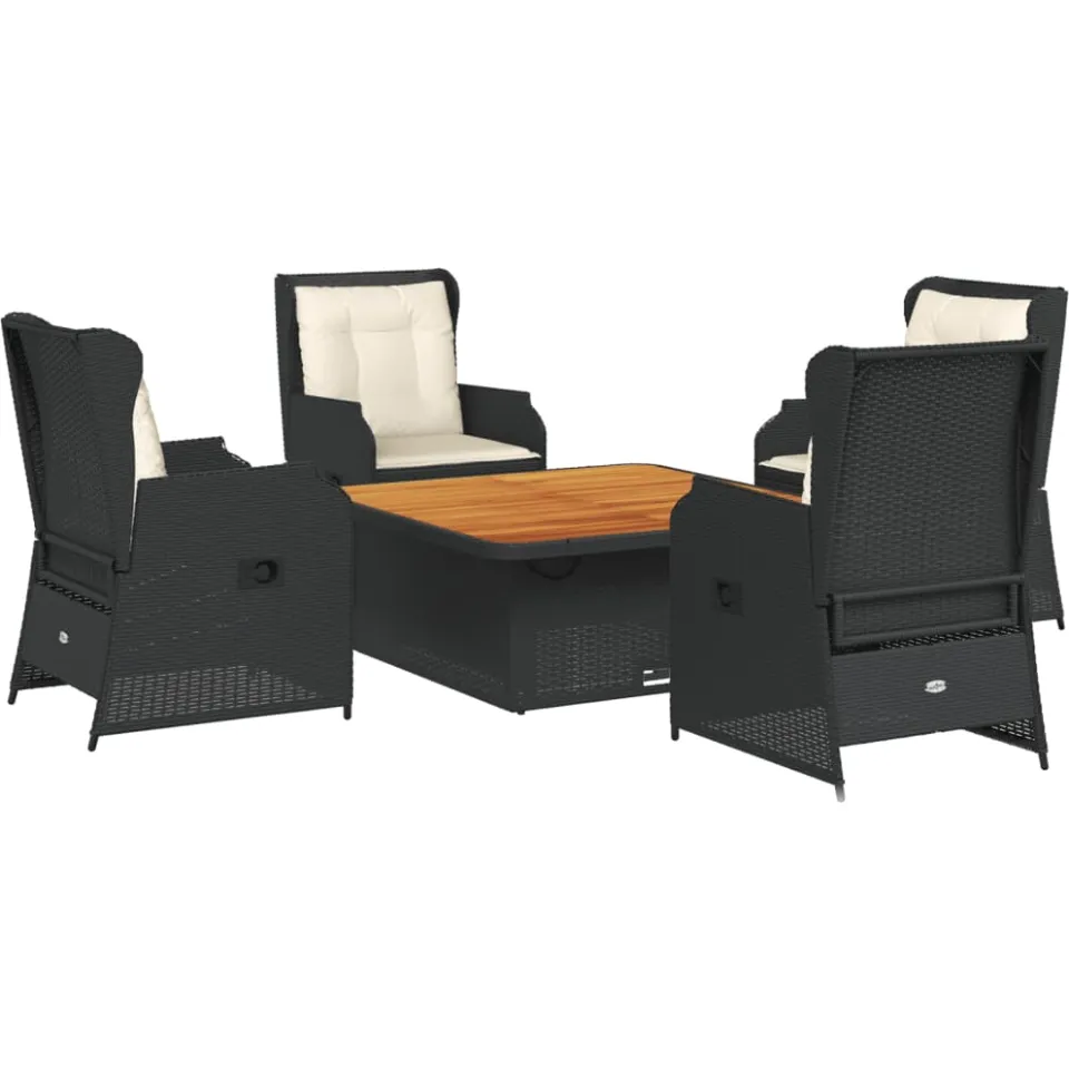 vidaXL 5-delige Loungeset met kussens poly rattan zwart, foto 3