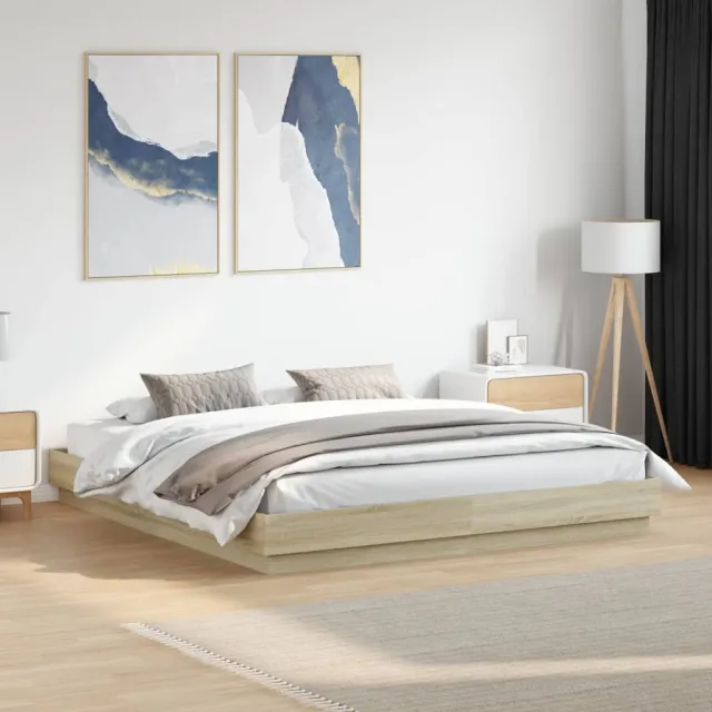 vidaXL Bedframe met LED-verlichting sonoma eikenkleurig 200x200 cm Bruin