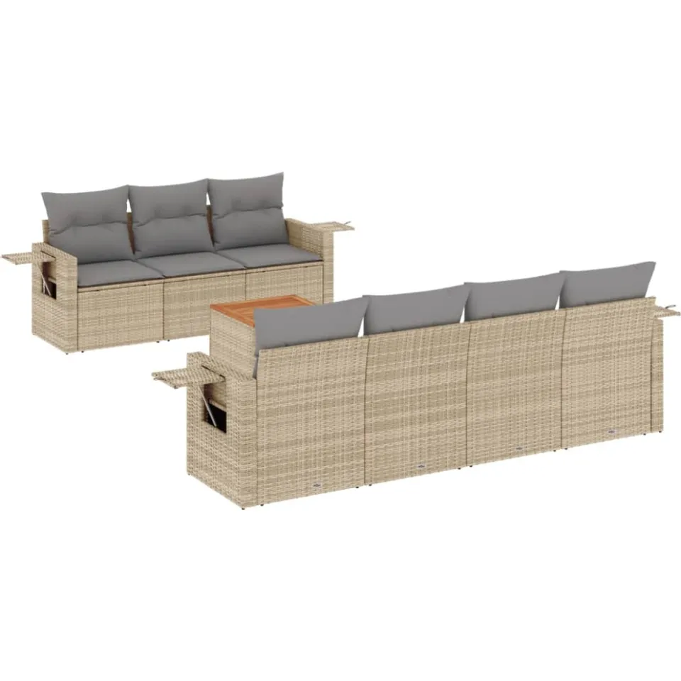 vidaXL 8-delige Loungeset met kussens poly rattan gemengd beige, foto 3