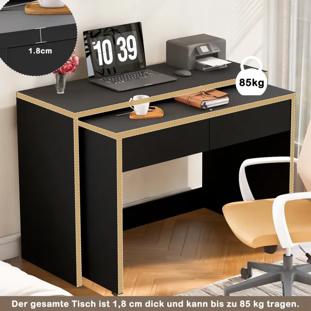 Merax Boekenkast en bureau - 2-in-1 compact bureau met kaptafel - uitschuifbaar - met wielen - opvouwbaar bureau - zwart