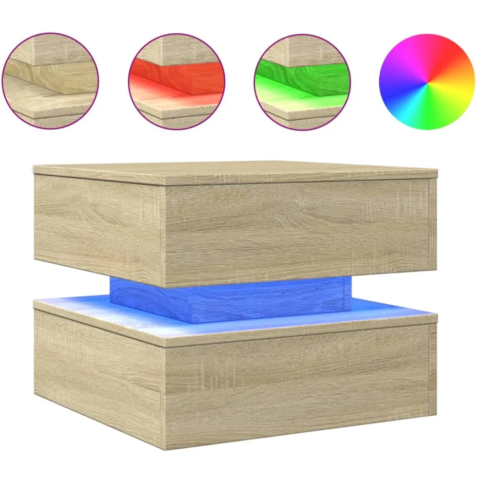 vidaXL Salontafel met LED-verlichting 50x50x40 cm sonoma eiken, foto 3