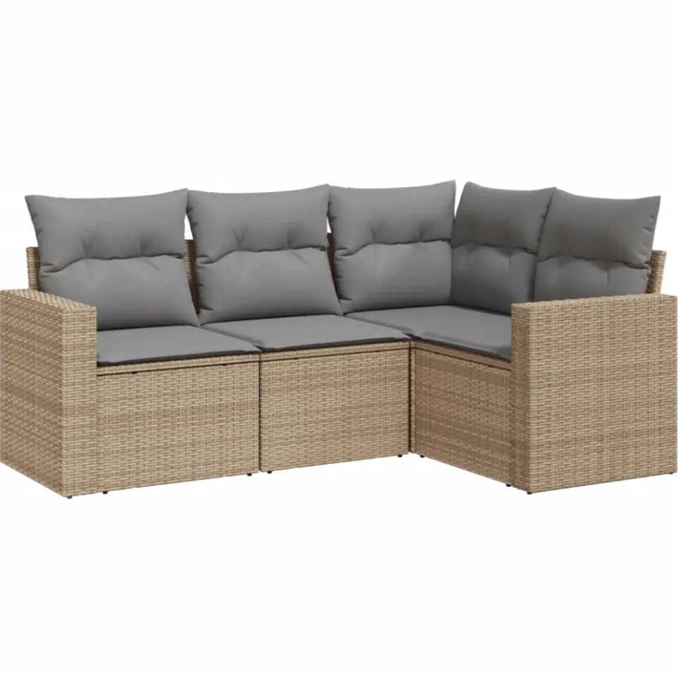 vidaXL 4-delige Loungeset met kussens poly rattan beige, foto 3