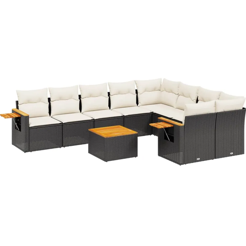 vidaXL 10-delige Loungeset met kussens poly rattan zwart
