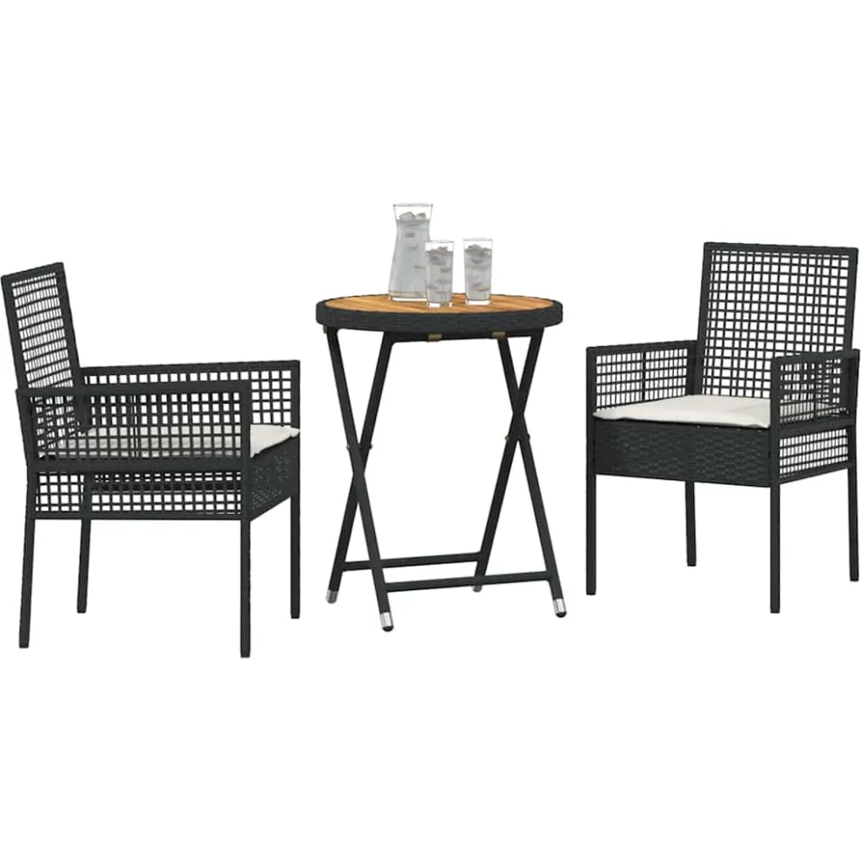 vidaXL Tuin Bistro Set 3 st Zwart poly rattan
