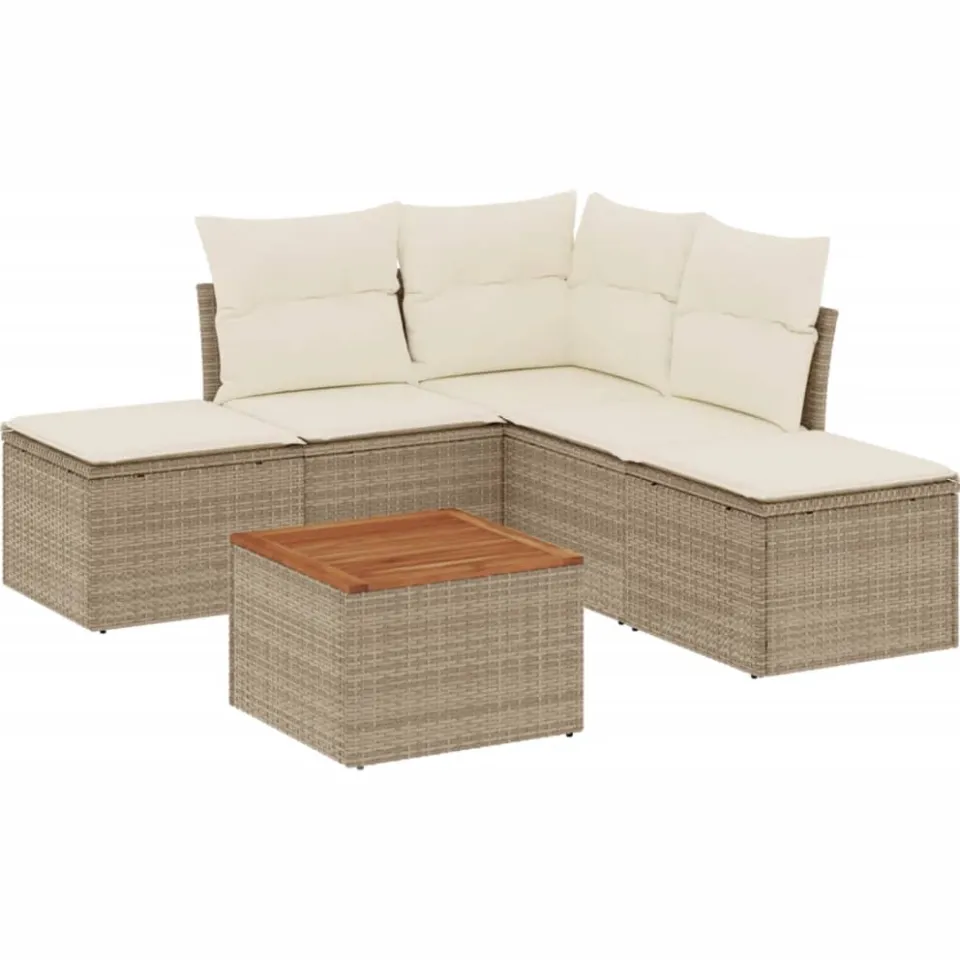 vidaXL 6-delige Loungeset met kussens poly rattan beige, foto 3