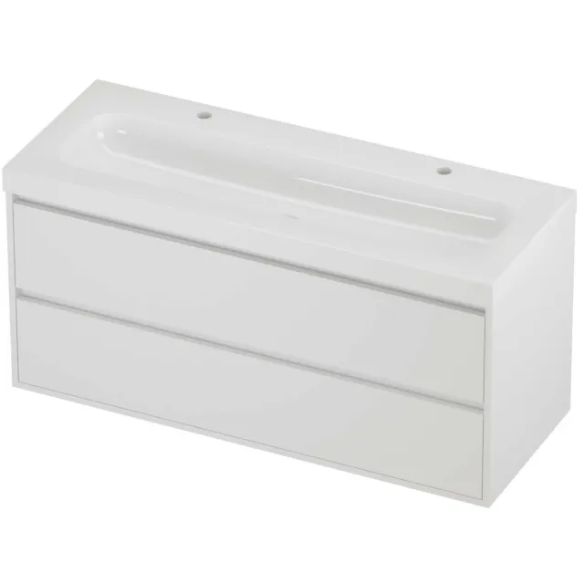 Proline Haga Badmeubelset Polystone Mezza 2 Kraangaten Greeploos 120x46x58 cm Glans Wit Mat White Mat Wit