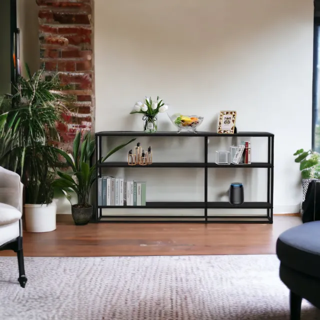 ‎DanDiBo DanDiBo Consoletafel smal - 3 niveaus - Zwart metaal - 140 x 70 cm